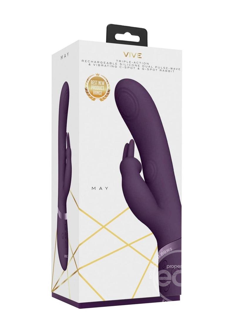 Vive May Dual Pulse-Wave & Vibrating C-Spot & G-Spot Rechargeable Silicone Rabbit - Purple