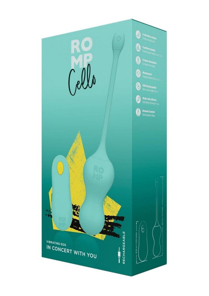 Romp Cello Rechargeable Silicone Vibrating Egg with Remote Control - Teal