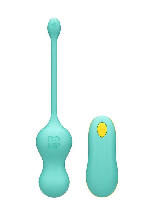 Romp Cello Rechargeable Silicone Vibrating Egg with Remote Control - Teal