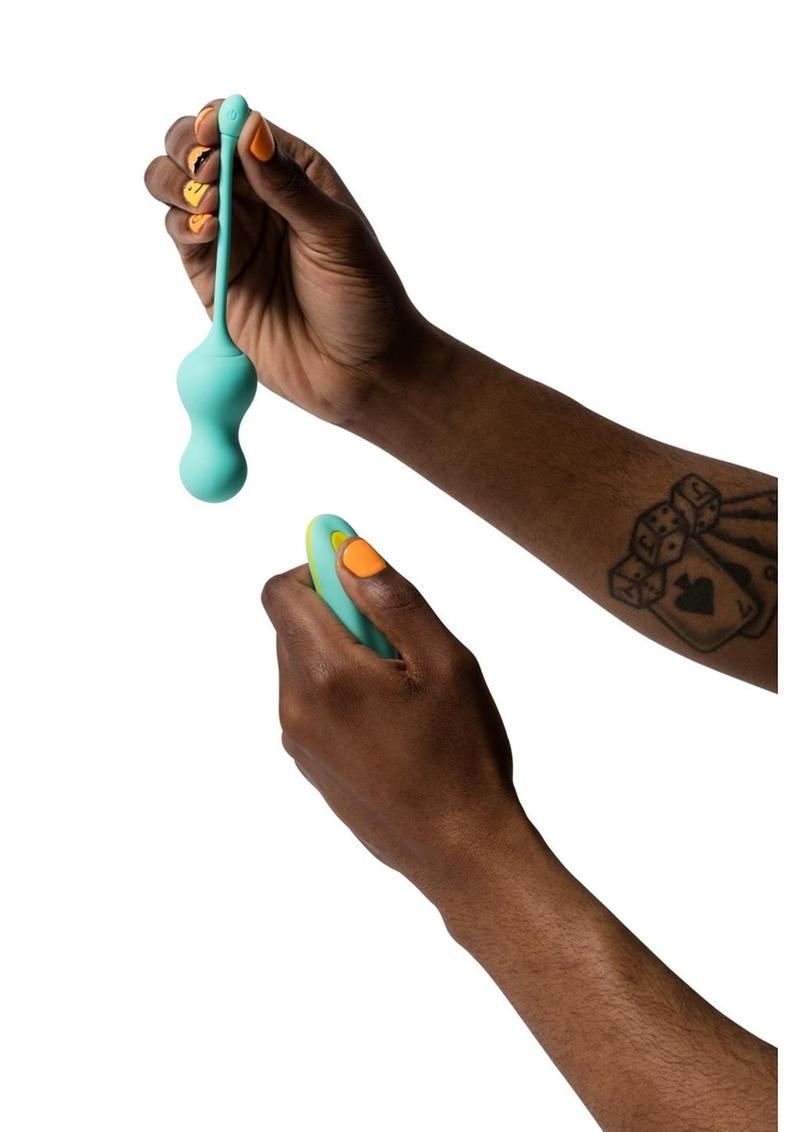 Romp Cello Rechargeable Silicone Vibrating Egg with Remote Control - Teal